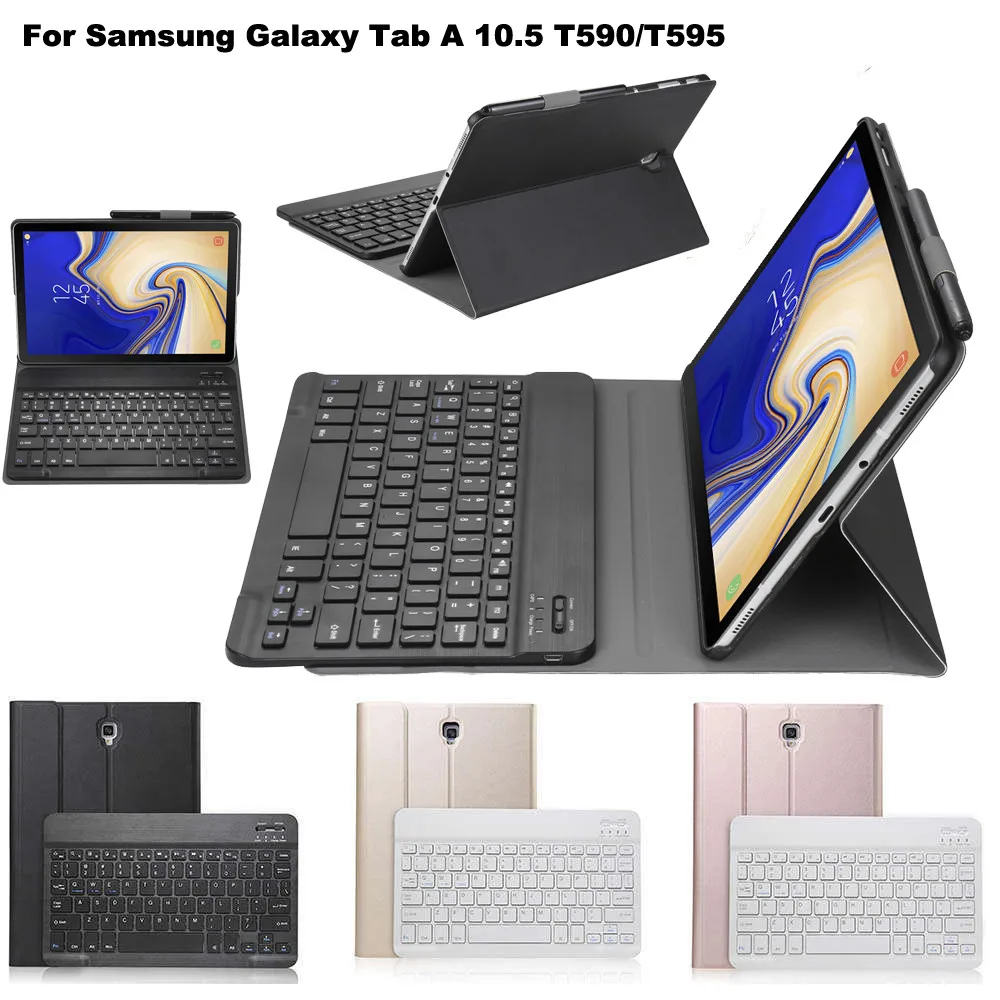 

Detachable Wireless Bluetooth Keyboards For Samsung Galaxy Tab A 10.5 T590/T595 Tablet Keyboard+Leather Case Cover