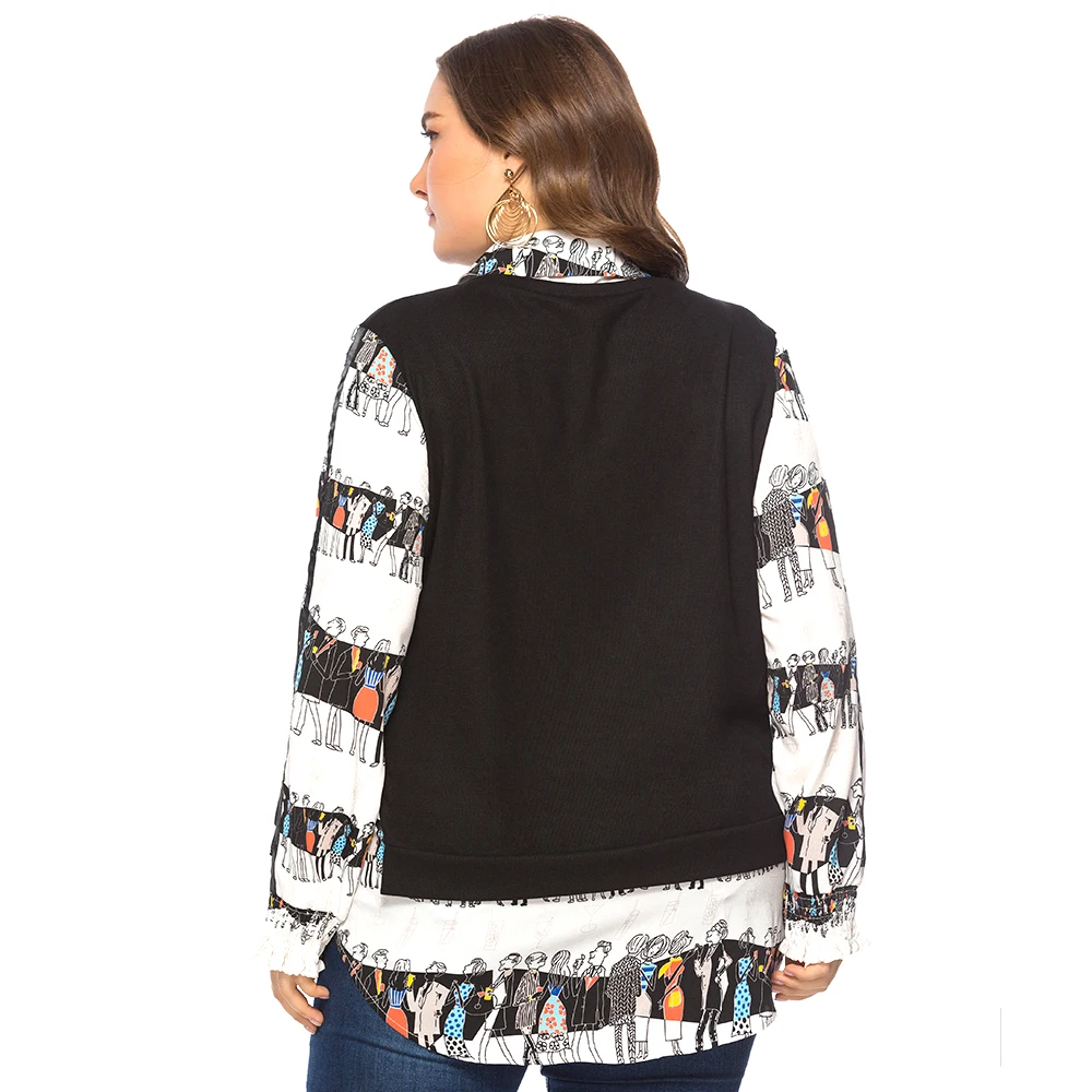 Плюс женские новые XXXL поддельные две части печатных и сплайсированные женские элегантные жены и матери рубашки