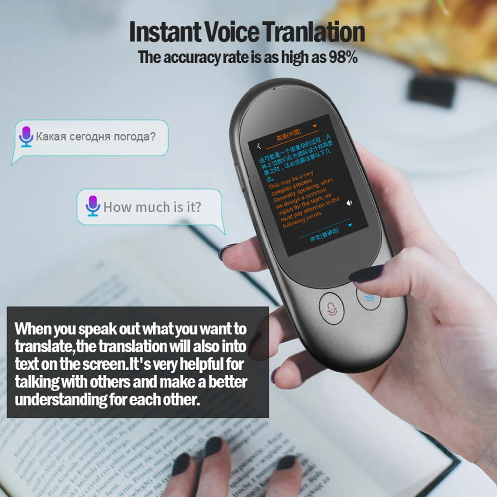 Portable Languages Intelligent Translator Offline Smart Instant Voice Interprets Bluetooth
