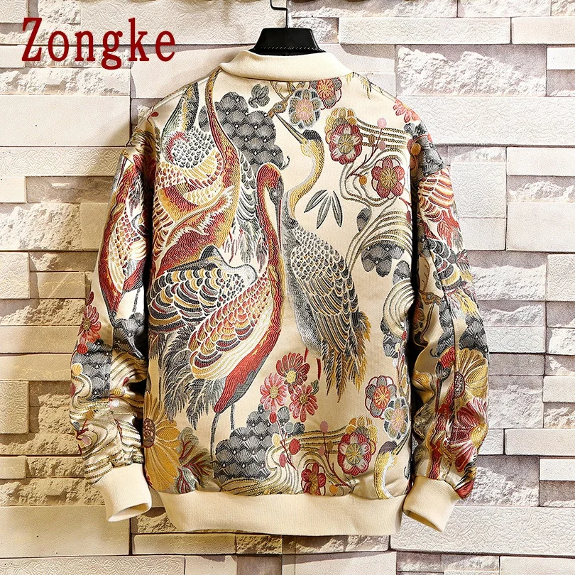 Zongke Crane, мужская куртка с вышивкой, уличная куртка-бомбер, Мужская хип-хоп зимняя куртка, Мужская куртка, пальто, 5XL, осень, новинка