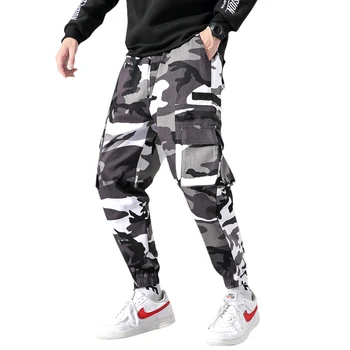 

Men Ribbons Camouflage Cargo Pants Man Harem Joggers Harajuku Sweatpant Male Hip Hop Trousers 2020 Mens Ankle-Length Pants