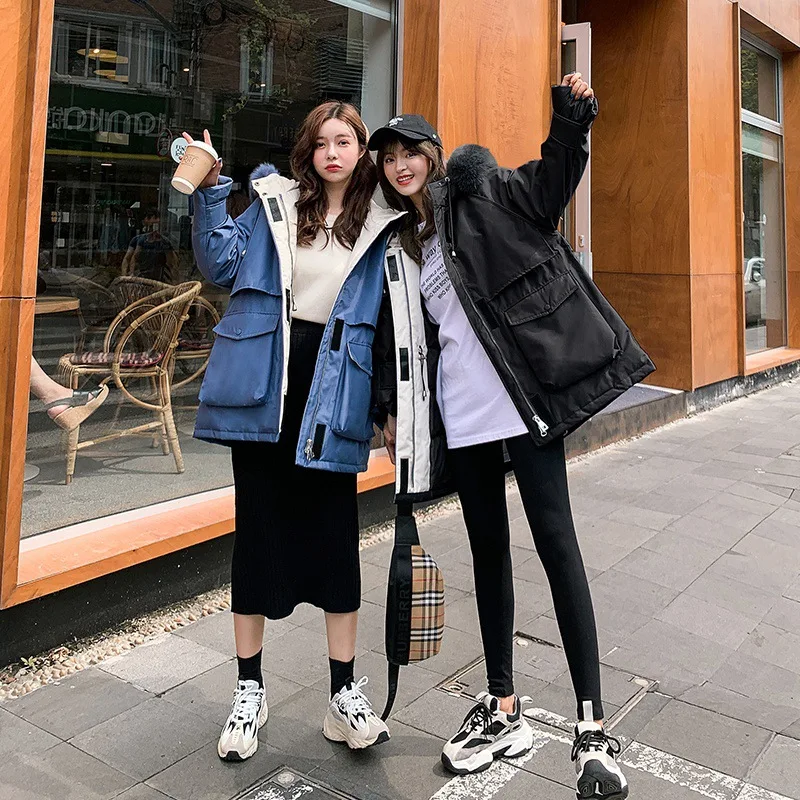 

Acz2019 Winter New Solid Color Korean-style Parka Women's Loose And Plus-sized Hooded Thick Quilted Cotton Coat
