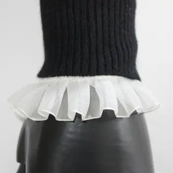 

1Pair Pleated Ruffles Flared Fake Sleeve Chiffon Lace False Cuffs with Buttons Hot New