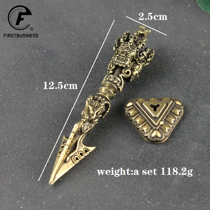 Tea Needle Set Brass Buddha Instrument Ba Jin Just Vajry Pestle Feng Shui Ornament Copper Tea needle Desk Decor Retro Crafts
