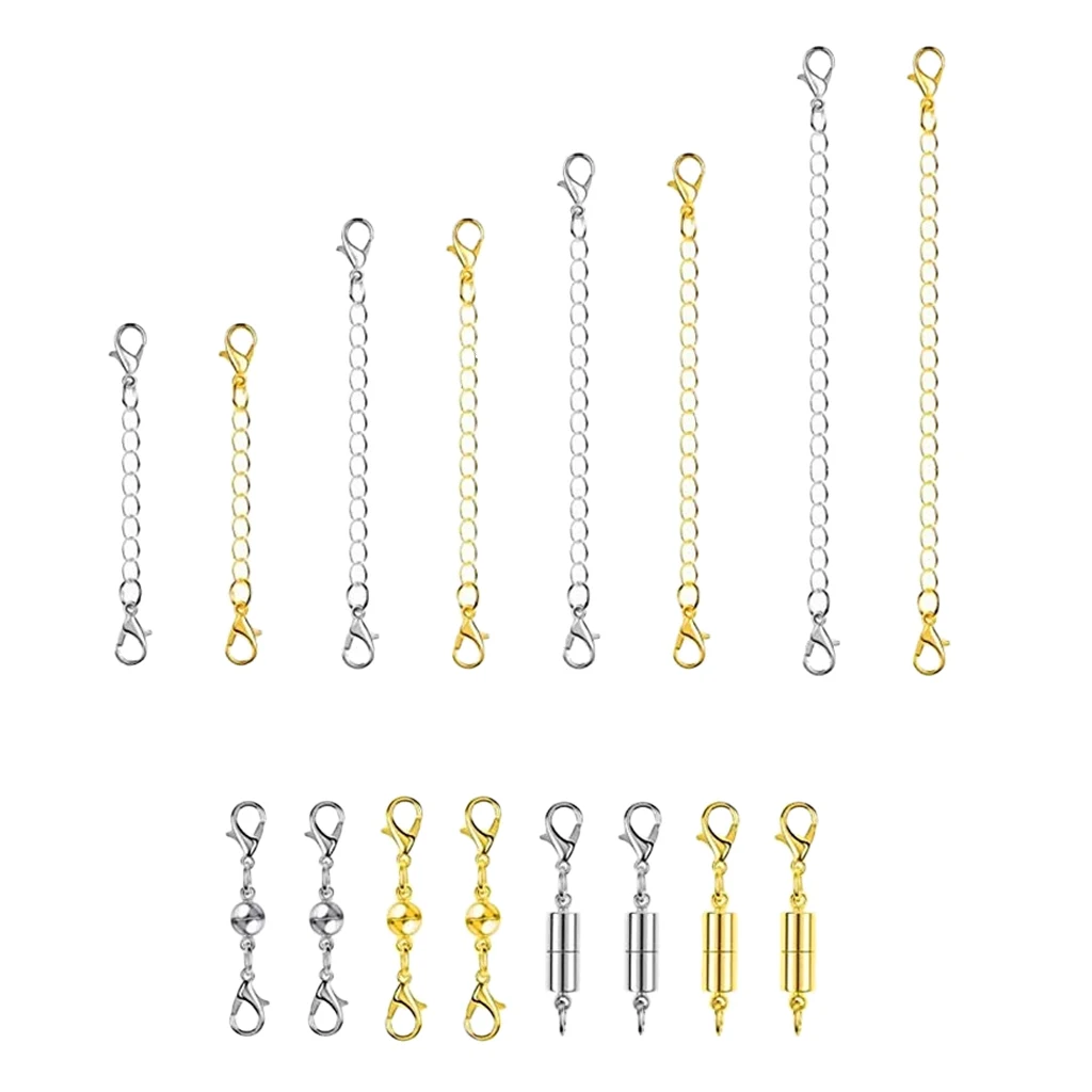 16x Gold & silver color Tone Necklace Bracelet Extender Chain With Magnetic Clasps 16x Gold & silver color Tone Necklace Bracelet Extender Chain With Magnetic Clasps