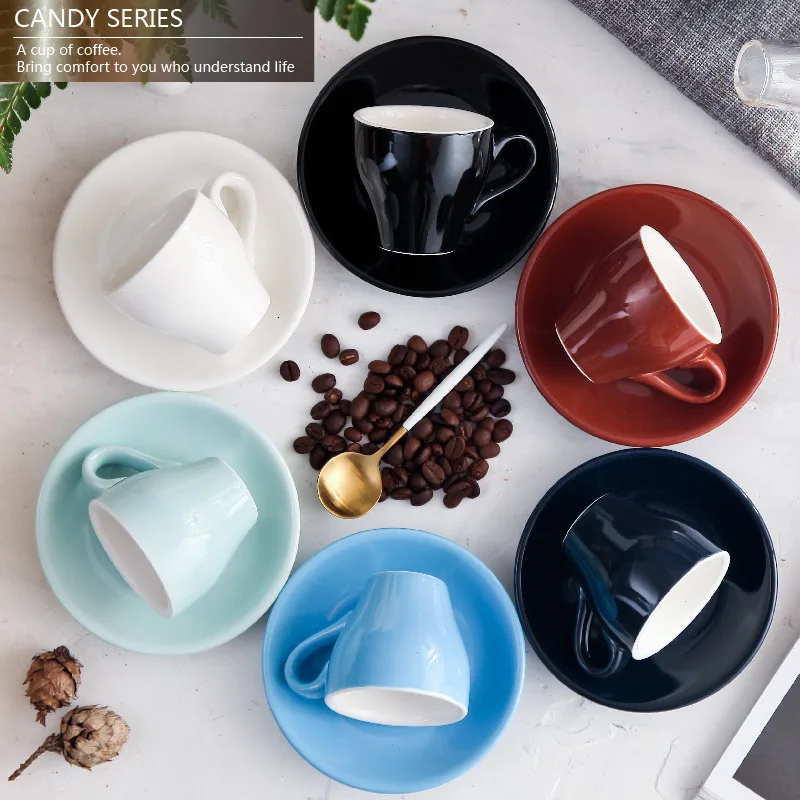 80cc цвет Макарон эспрессо ЧЕРНЫЙ Итальянский кофе чашки и наборы блюдец Demitasse Tasse кафе Xicara капучино кружка Koffie Kopjes