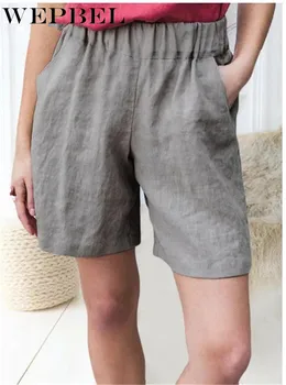 

WEPBEL Shorts Summer Solid Color Elastic Waist All-match Beach Shorts Casual Summer High Waist Loose Wide Leg Pants