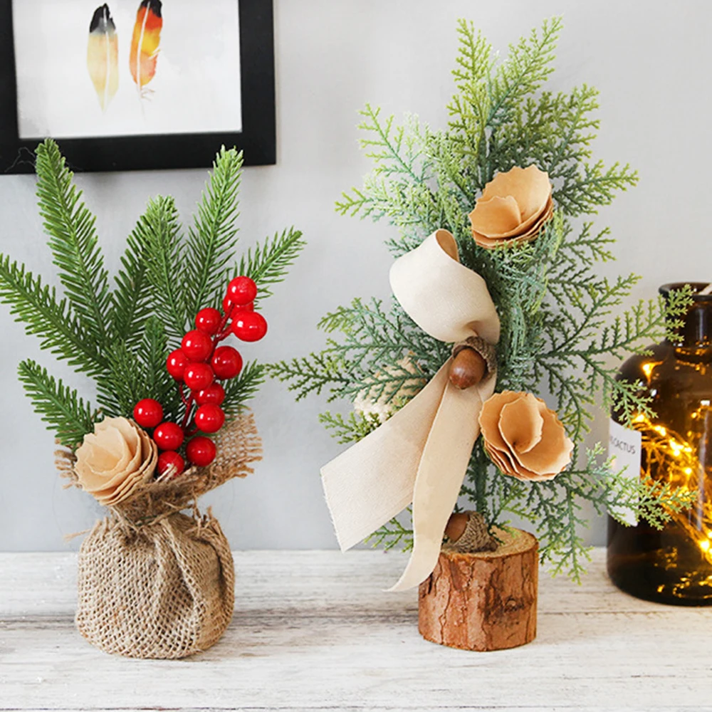 

25cm Mini Christmas Tree Desk Table Small Party Ornaments New Year's product Xmas Artificial Tabletop Plant Room Decoration Gift