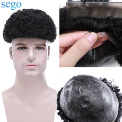 SEGO 8''x10'' Afro Curly Men Toupee For Black Men Hair Wigs Natural Thin Skin PU V-Looped Hair System Replacement Density 130%