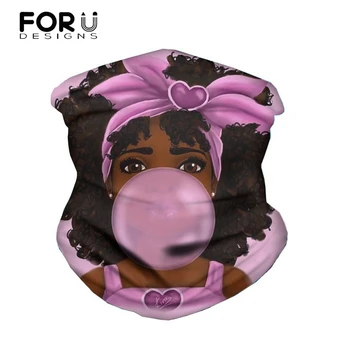 

FORUDESIGNS Women Multicolor Magic Fashion Head Face Mask Neck Gaiter Snood Headwear Black Art African Girl Print Scarf Headband