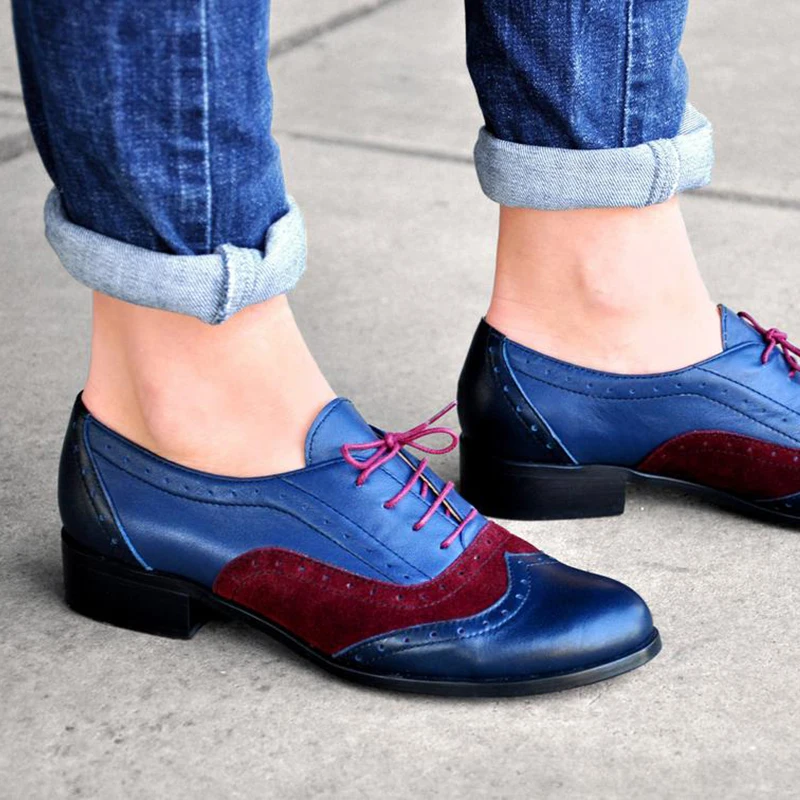 Women's Flats Oxfords Genuine Leather Sneakers Ladies Brogues Vintage Handmade Casual Shoes Woman Spring Summer