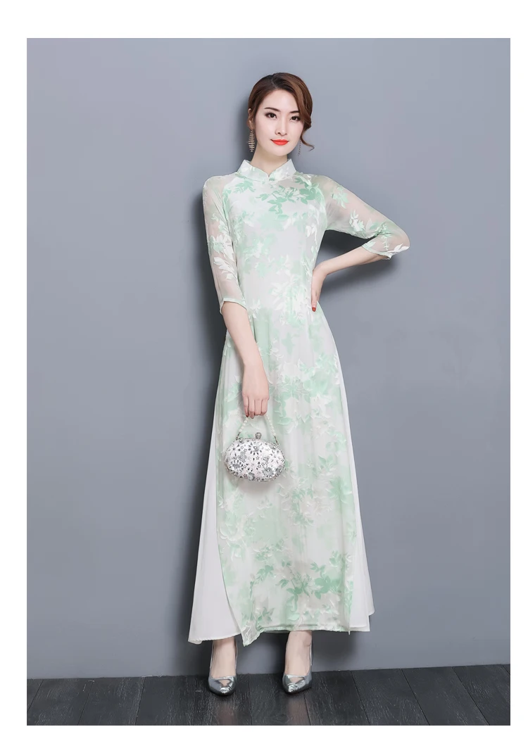 2 цвета вьетнамский Aodai традиционная одежда Ao Dai платья по колено Восточный Vietmam одежда Qipao платье для женщин