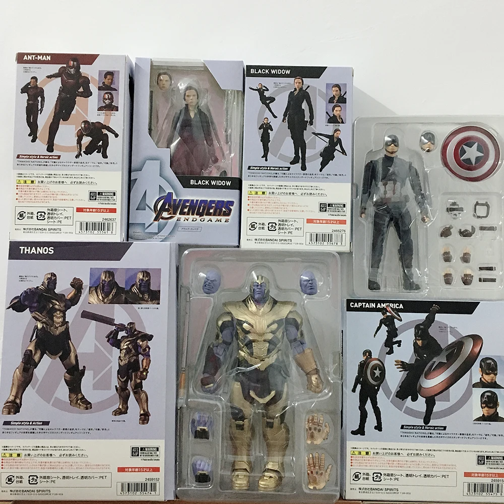 

Avengers Endgame 4 Infinity War SHF Thanos Thor Hawkeye Black Widow Iron Spider Man Captain American Star Load Action Figures