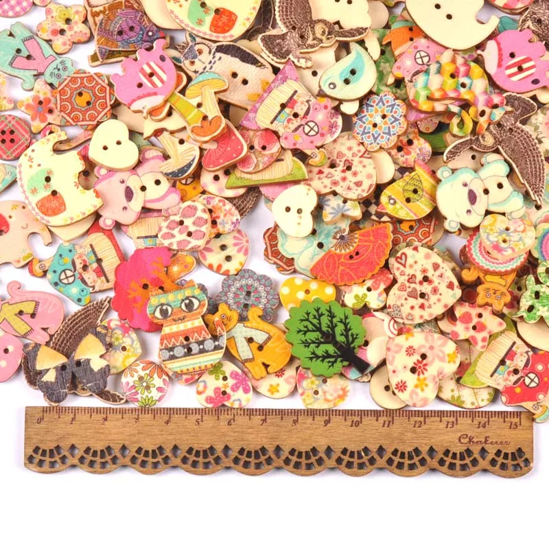 공예품용 혼합 그림 레트로 나무 단추, 스크랩북 바느질 의류, DIY 어린이 의류 용품, 25 개
