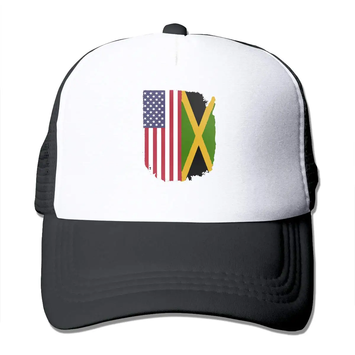 Ямайский американский флаг унисекс Регулируемый Snapback ремень Дальнобойщик Шляпа сетка шляпа Солнцезащитная сетка Бейсбол CapBlack