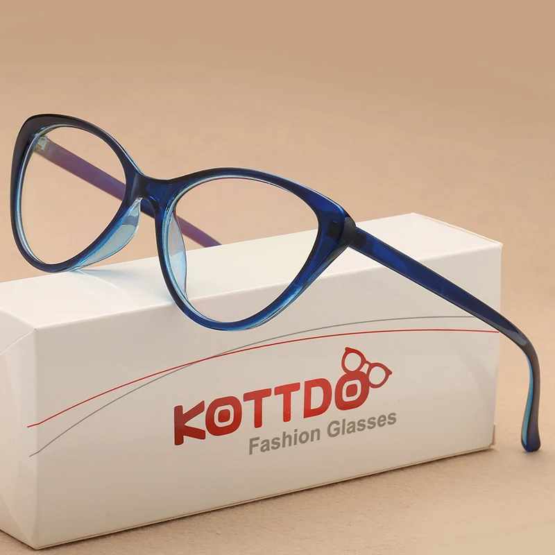 KOTTDO, Модные Винтажные оправа для очков в стиле кошачьи глаза, женские очки для чтения, оптические очки для унисекс, очки UV400 - Цвет оправы: Blue