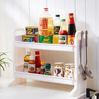 

DIY plastic Double layer bathroom storage rack kitchen sink shelf Makeup Organizer spice rack kitchen accessories