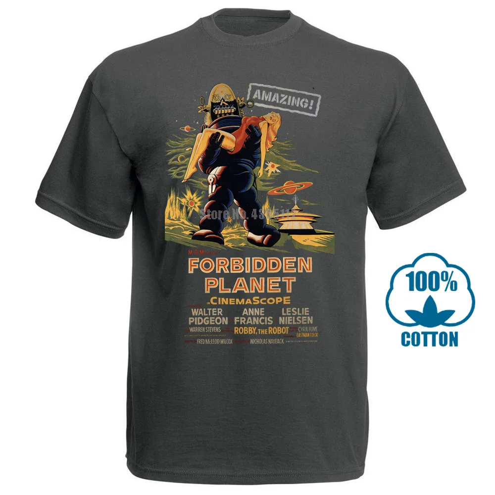 Charcoal Футболка Forbidden Planet фильм Винтаж Ретро культовый ужас - Цвет: Charcoal