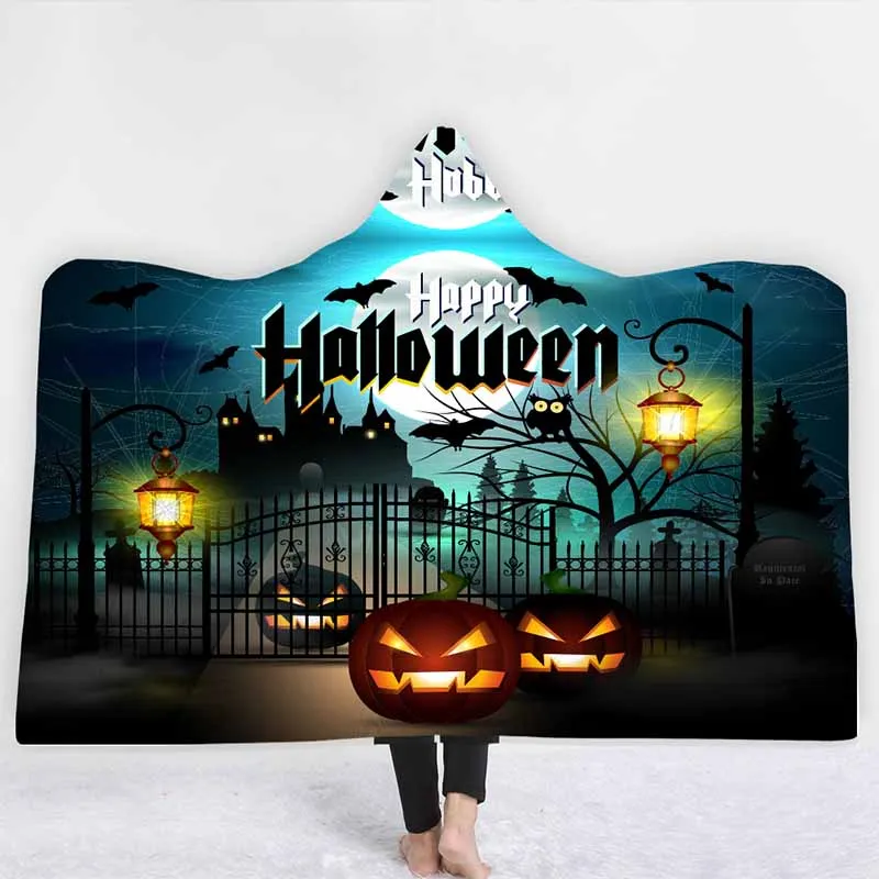 Праздничная Тыква с надписью Happy Halloween одеяло с капюшоном бархатные двойные Слои для дивана, из микрофибры Одеяло мягкие пледы Одеяло верхняя детская одежда - Цвет: COLOR 4