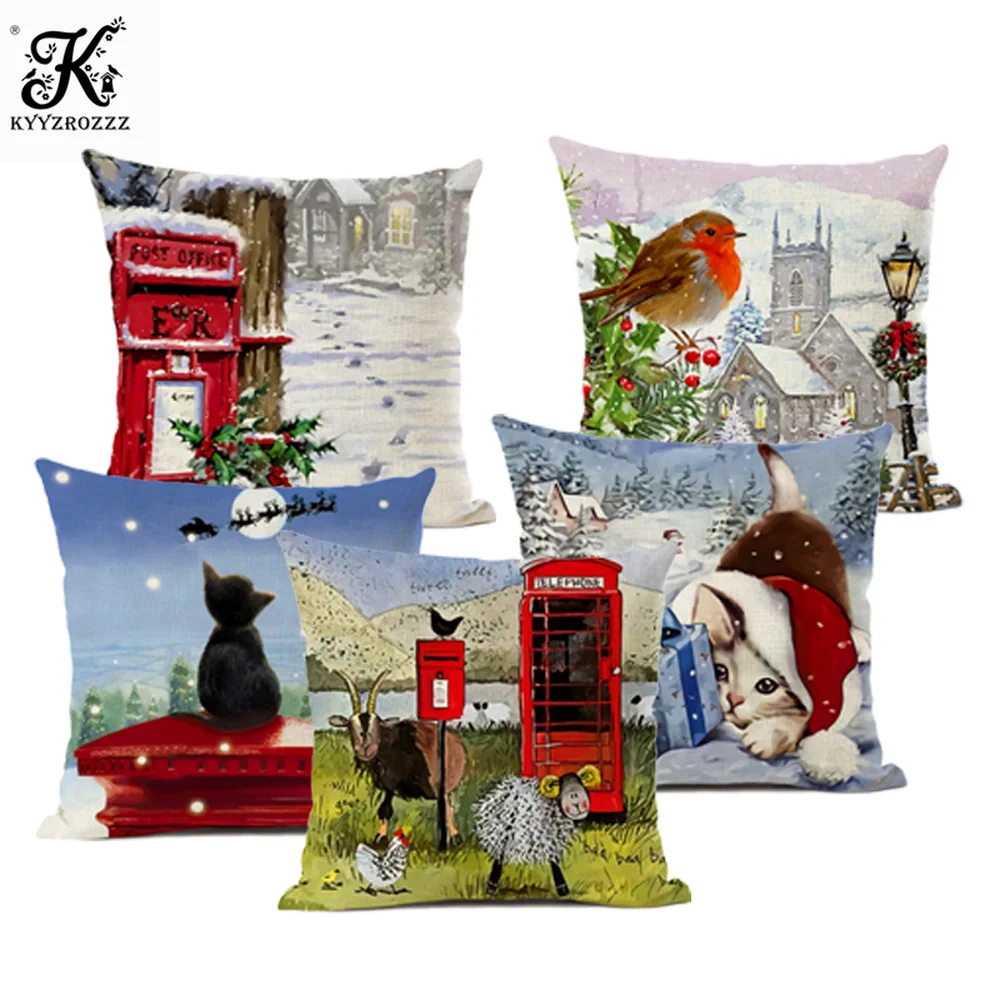 

Christmas Pillow Set Merry Christmas Decoration Pillow Santa Claus Throw Pillow 45*45cm Linen Cushion Cover Double Print