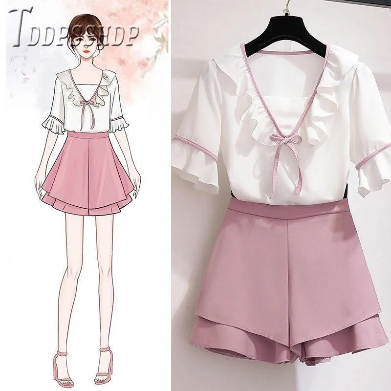 

2019 3 Colors Can Choose Bowknot Decor Women Sets Summer Refreshing Female Sets