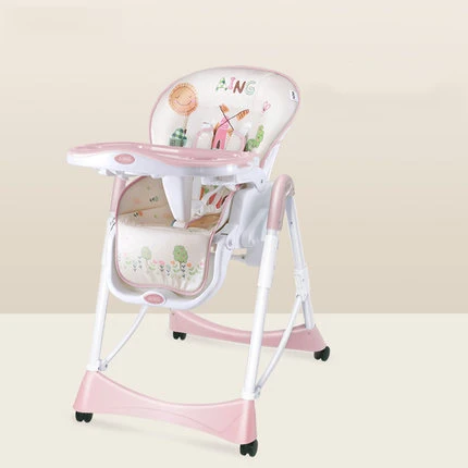 Pastoral Pink Многофункциональный портативный складной детский обеденный стол стулья для кормления еды двойная тарелка от 0 до 4 лет - Color: Pastoral Pink