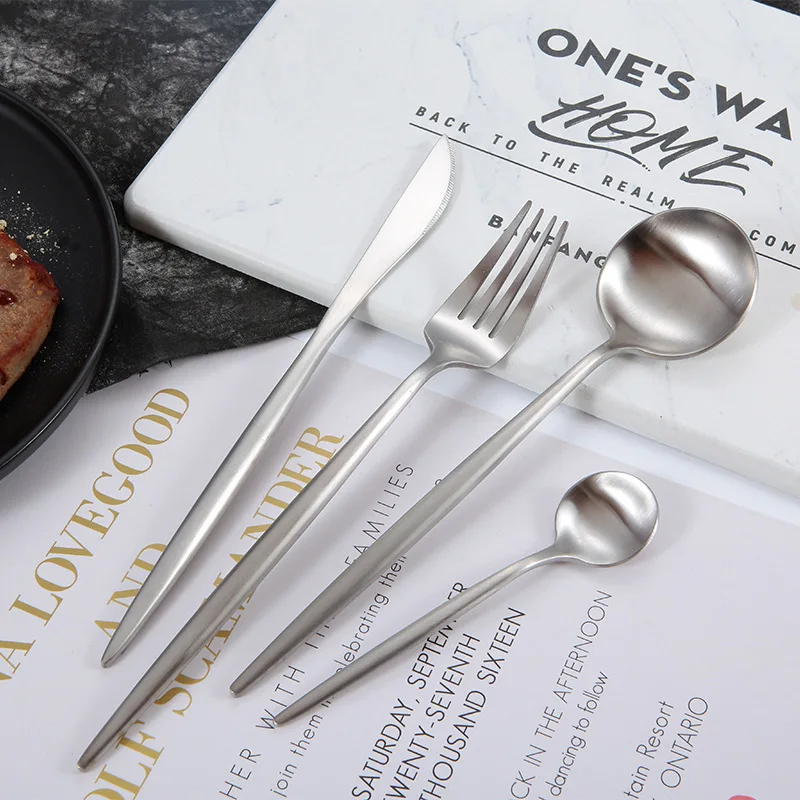 

Stainless Steel Portugal Flatware Tableware Western Utensils Knife Fork Spoon Gold Finish Polished Cutlery Steak Dinner Gadgets
