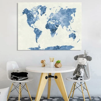 

Watercolor World Map Posters and Prints Wall Art Canvas Painting Abstract Art Map Decorative Pictures for Living Room Home Decor