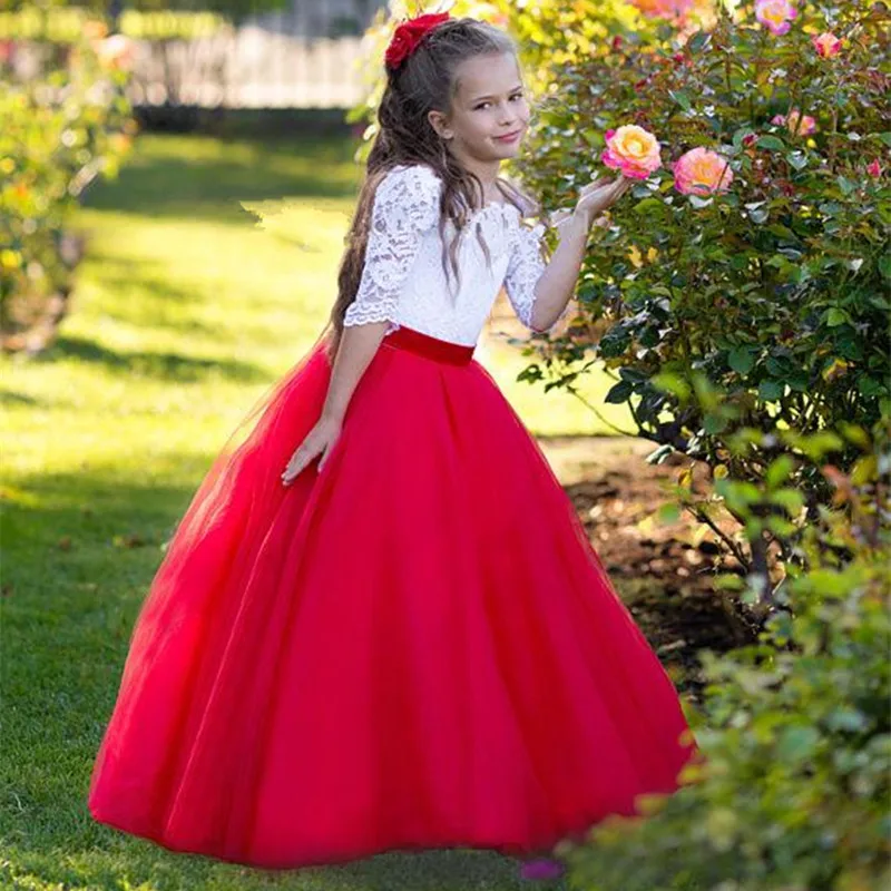 red and white flower girl dress