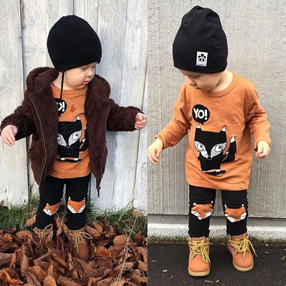 

Casual Baby Boy Cartoon Fox Printing Three Quarter Top And Trousers Kit Kid Two-piece Outfit Set 1-3T Baby Boy Clothes