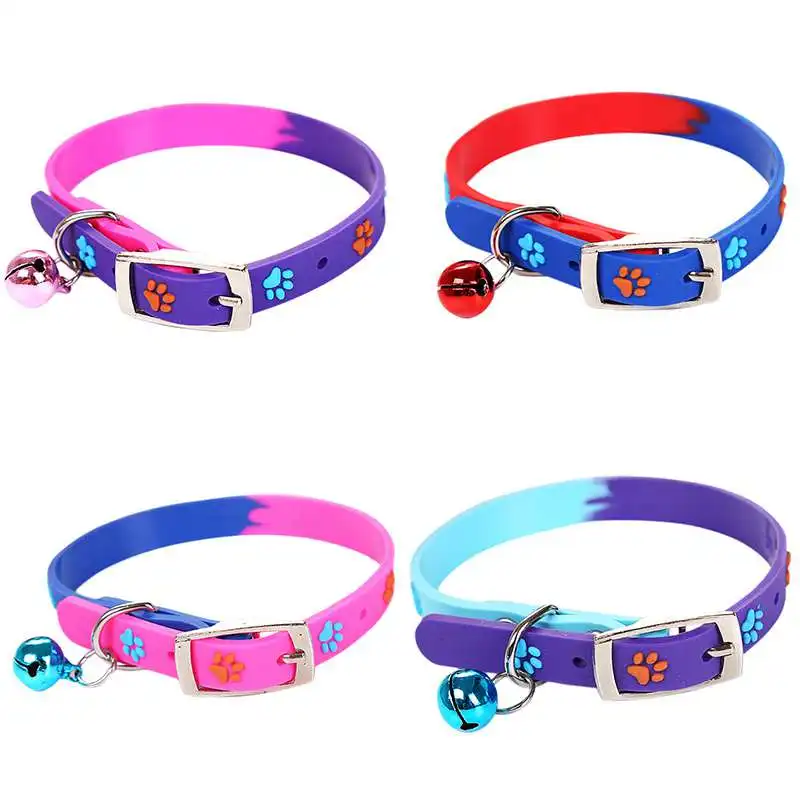 1pcs Cute Pet Cat Dog Neck Collar Silicone Adjustable Colorful Collar with Bell Pet Cat Dog Decor Supplies Color Random - Цвет: Mixed color delivery