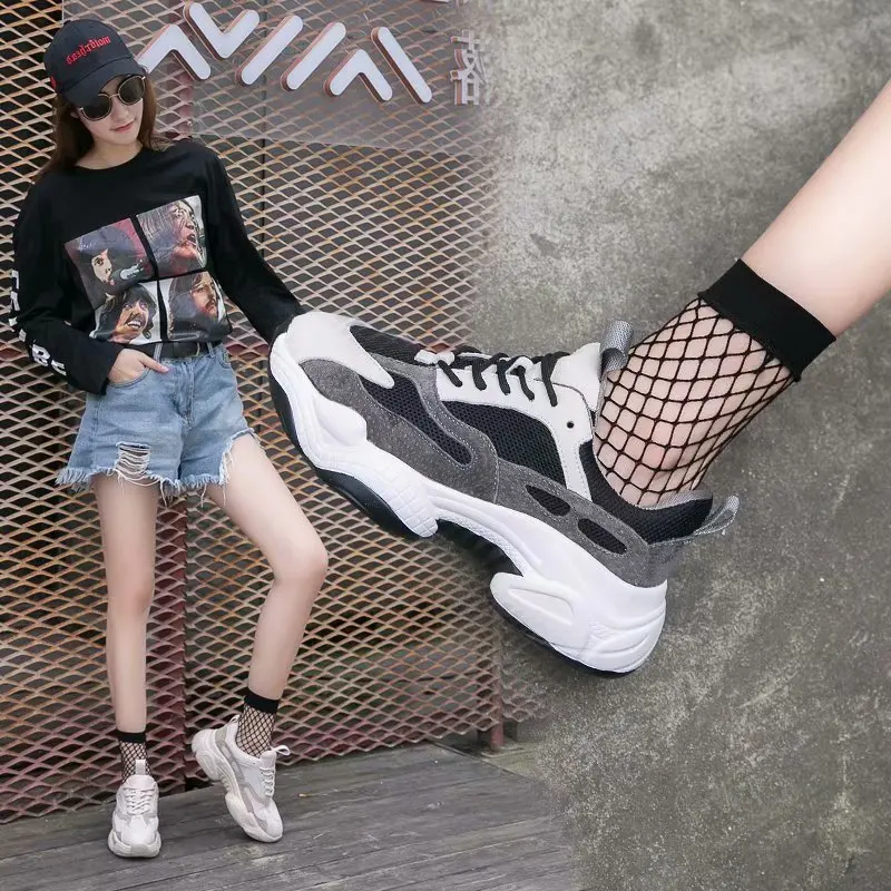 

Brand Designer Women Breathable Casual Sneakers Black Dad Shoes Thick Buttom High Platform Chunky Seanker Zapatos Mujer R009