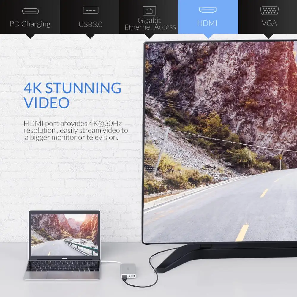 ORICO USB HUB Type C HUB To USB 3.0 Type-C HDMI PD Adapter For Macbox Docking Station 4K 5Gbps High