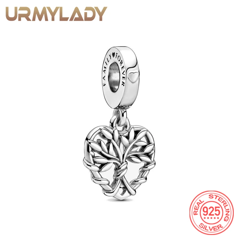 Браслет URMYLADY женский из серебра 925 пробы с подвеской в виде сердца и травы