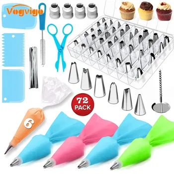 

72PCS/Set Cake Decorating Tools Kit Icing Tips Turntable Pastry Bags Couplers Cream Nozzle Baking Tools Set for Cupcakes Cookies
