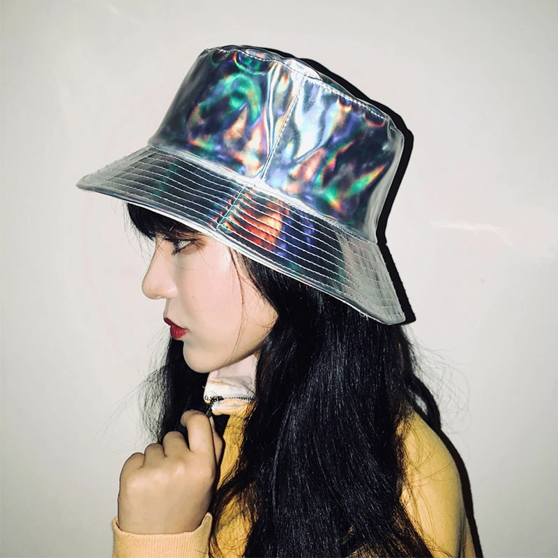 

Men Women Epoptic PU Leather Fisherman Caps Dance Bucket Hats Hip Hop Street Style Outdoor Sunhats Size US 7 1/4 UK M