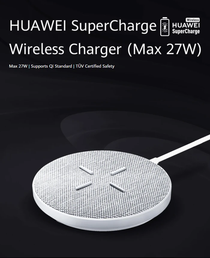 Оригинальное Беспроводное зарядное устройство HUAWEI SuperCharge 27W Max для мобильного телефона mate 30 Qi(5-10 W) Множественная безопасная защита