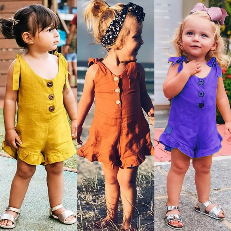 Kids Outfits Children Overalls Pants Toddler Kids Baby Girl Solid Dungarees Romper Jumpsuit Overalls Outfits Sunsuit