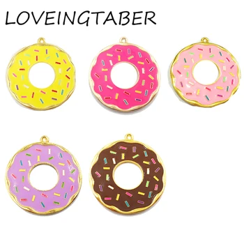 

( Choose Color First ) 41mm 10pcs/lot Alloy Doughnut , Full Enamel Donut Pendants For Kids Jewelry Making