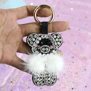 

2020 Fashion Car Play Full Crystal Rhinestone Bear Key Chain Silver Plated Chain Keychain Bag Car Hanging Pendant Jewelry Wholes