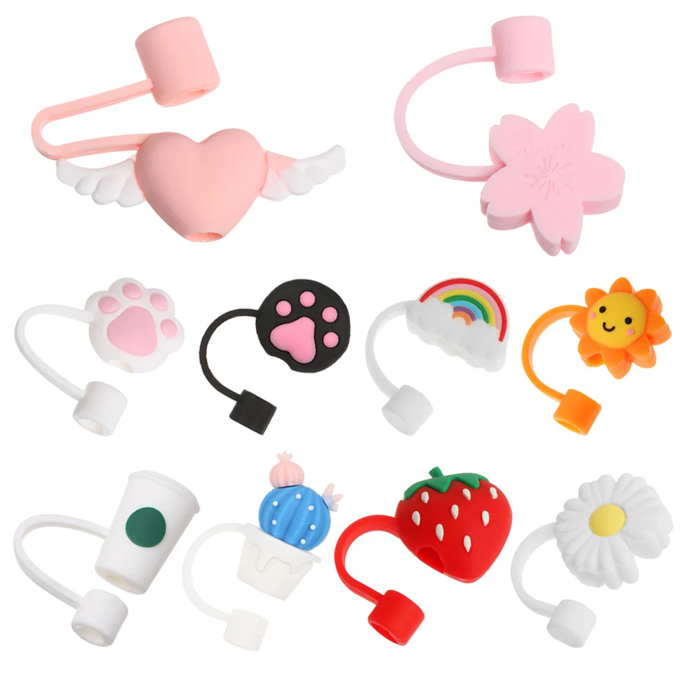 8pcs Straw Cover Cap Reusable Silicone Straw Toppers Cute Drinking Straw  Tips Lids Cute Straws Plugs Pink Cat Claw Cherry Blossom