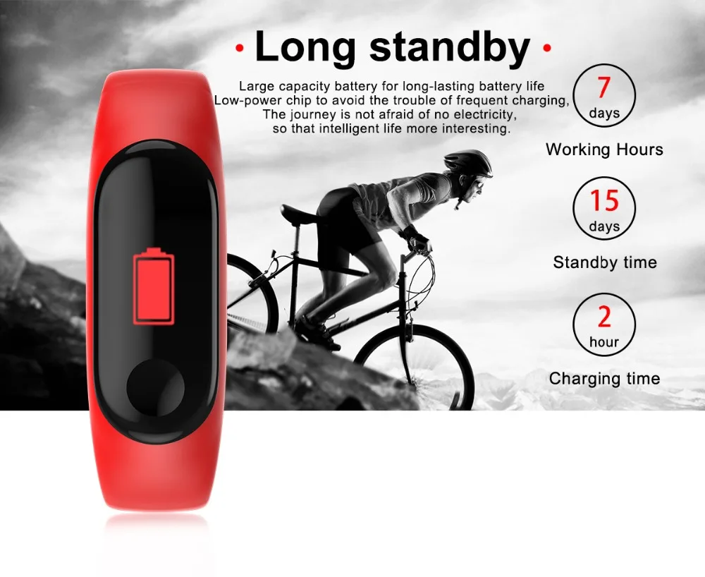 M3 Smart Bracelet Fitness Smart Band Tracker Sport Pedometer Heart Rate Blood Pressure Bluetooth Health Wirstband Waterproof (5)