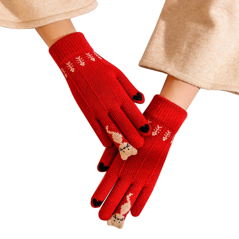 Винтажные рождественские вязаные перчатки теплые женские кошки рыбные кости Guantes полный палец Сенсорный экран варежки подарок перчатки женски
