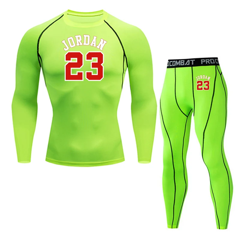 Мужские комплекты термобелья, компрессионные быстросохнущие спортивные костюмы Jordan 23, баскетбольные колготки, колготки, одежда для спортзала, фитнеса, спортивная одежда - Цвет: 2-piece