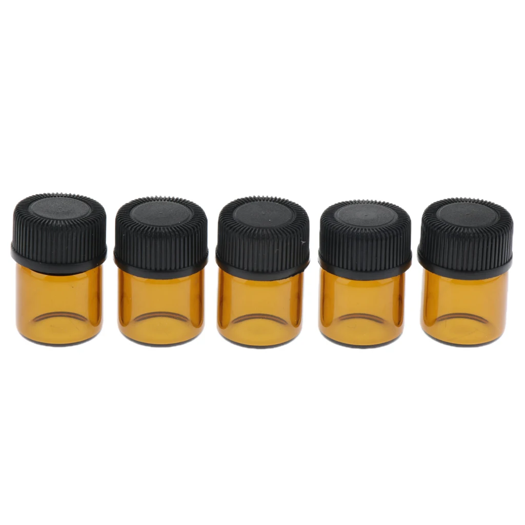 100Pcs 1ml 2ml 3ml Amber Glass Vials, Mini Essential Oil Bottles with Orifice Reducer & Black Plastic Cap контейнер