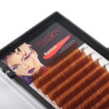 

NEWCOME High Quality Long Brown Eyelash Extensions Natural Mink Silk Lashes C / D Curl 0.07 0.10 Mm Eye Lash Extension