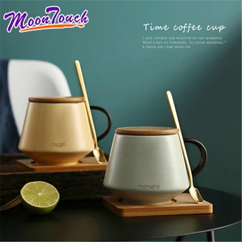 

Ins Nordic coffee cup breakfast mug ceramic mug mug with spoon cover large capacity women's water mug home office