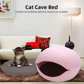 

Natural felt Cat Bed Cave Gray blue pink Cat House With Cushion Zipper design Pets House for Cat Warm pet litter