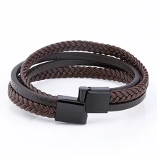 Новейшая мода кожаный браслет для мужчин плетеная многослойная веревочная цепь из нержавеющей стали Магнитная застежка мужские ювелирные изделия подарки