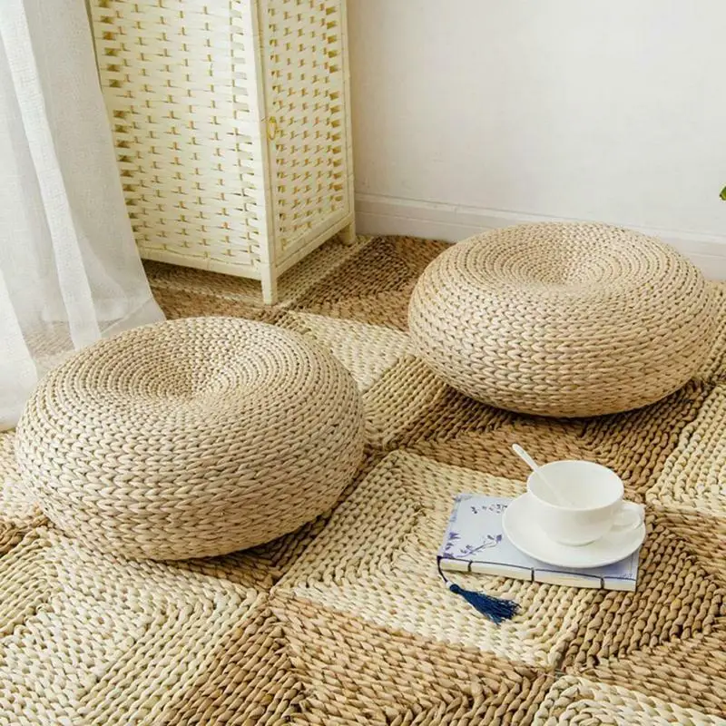 Tatami Cushion Meditation Cushion Round Straw Pouf Hand Woven Mat Chair Floor Cushion For Meditation Yoga Pad Seat Floor Pillow 2